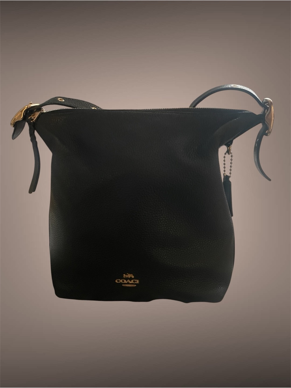 Coach Black Pebble Leather Crossbody Shoulder Bag with Gold Logo